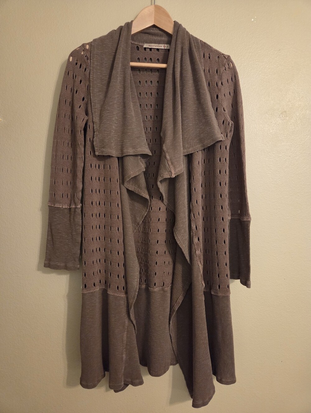 XCVI WEARABLES Abernathy Brown Cotton Knit‎ Draped Cut Out Open Front Cardigan L
